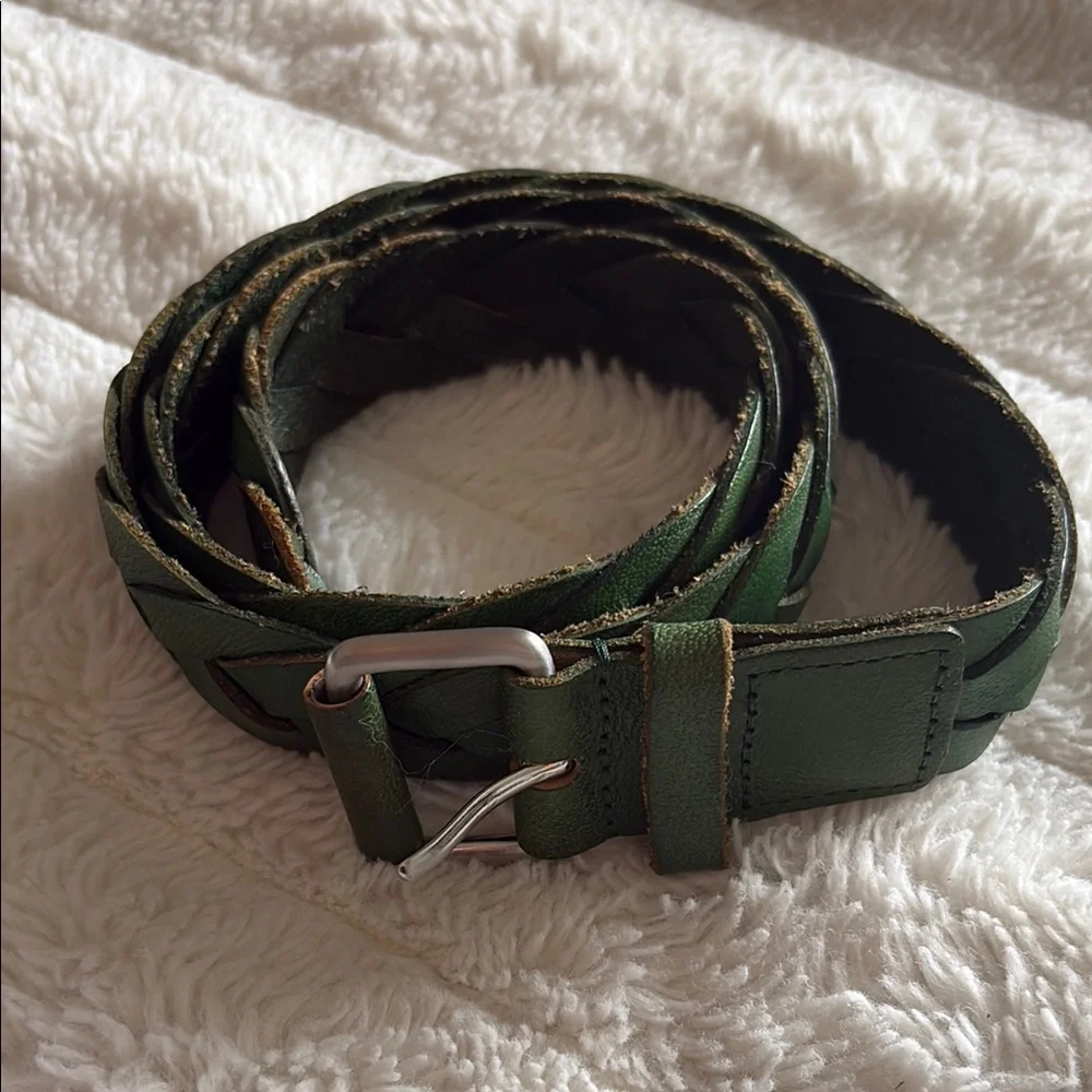 Red and Green Leather Belts with Classic Buckles